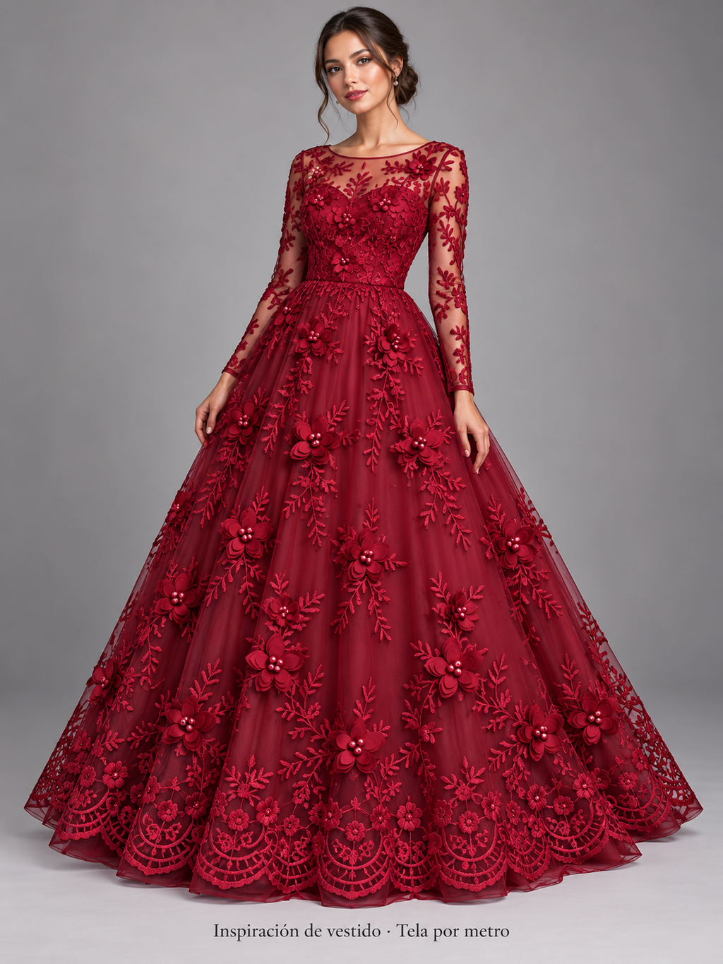 Tul bordado color vino H139 — Palacio Glamour
