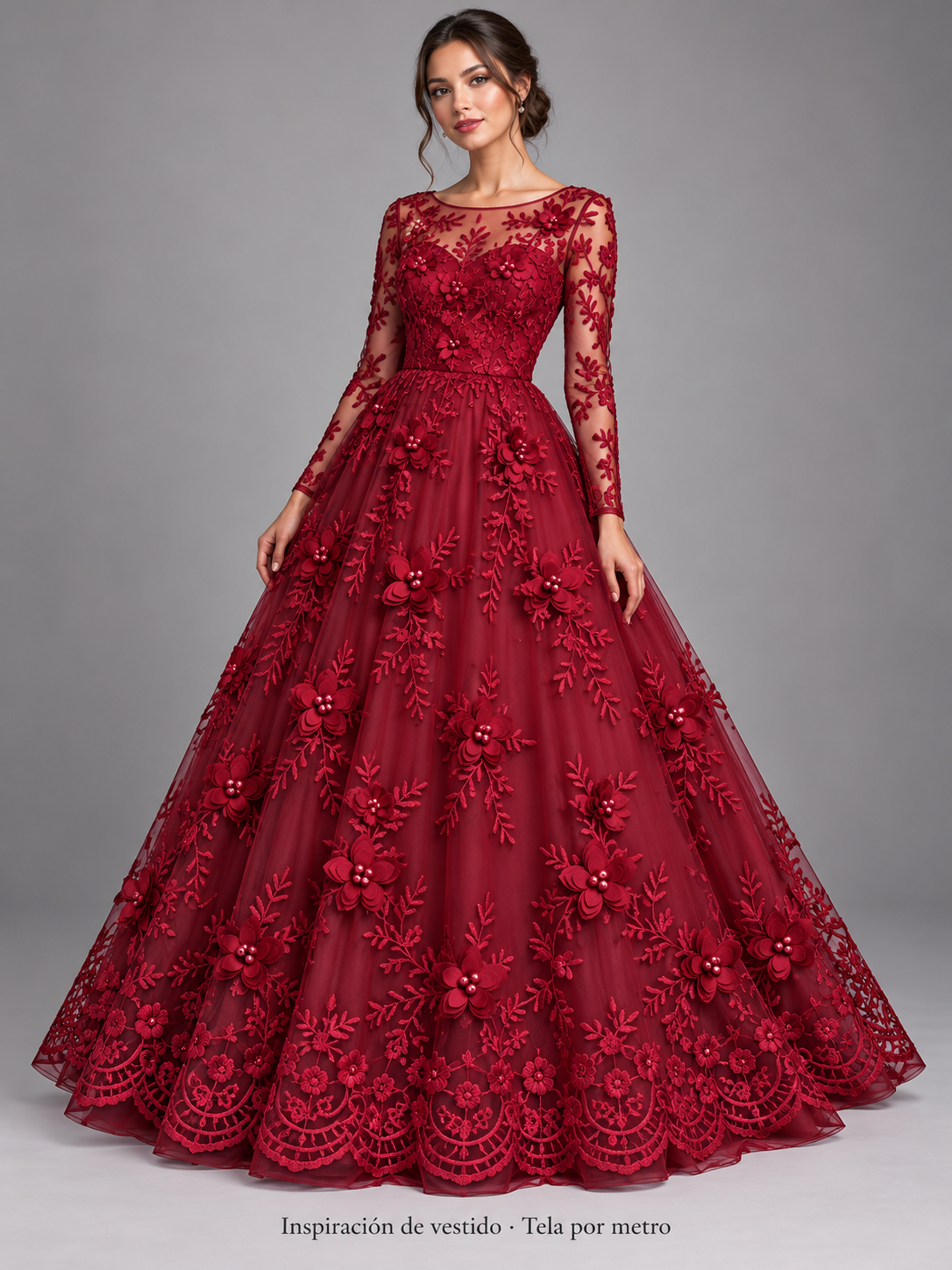 Tul bordado color vino H139 — Palacio Glamour