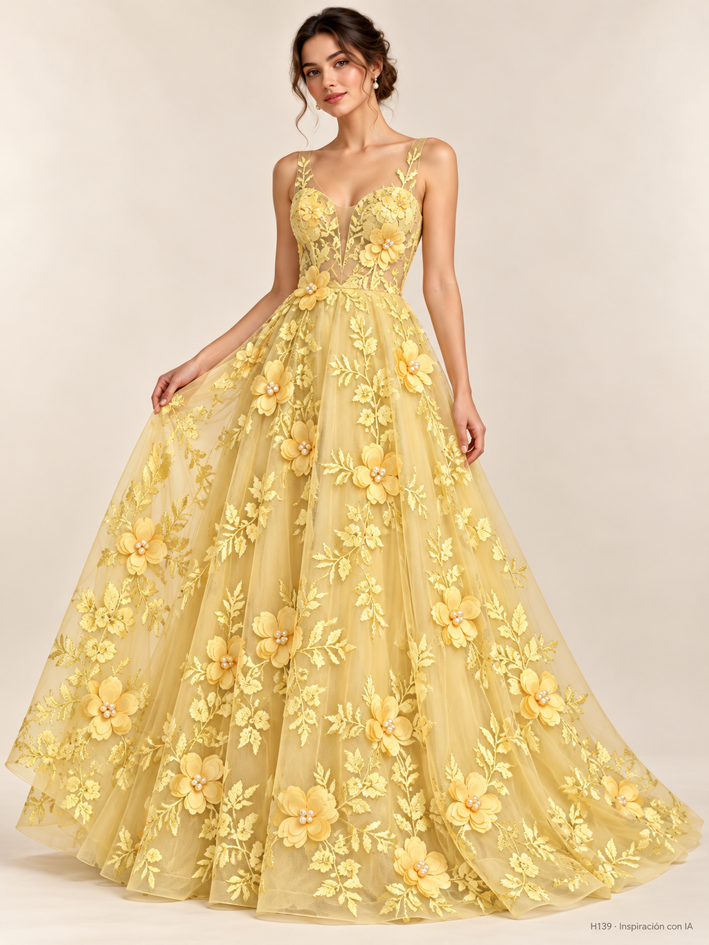 Tul bordado color amarillo H139 — Palacio Glamour