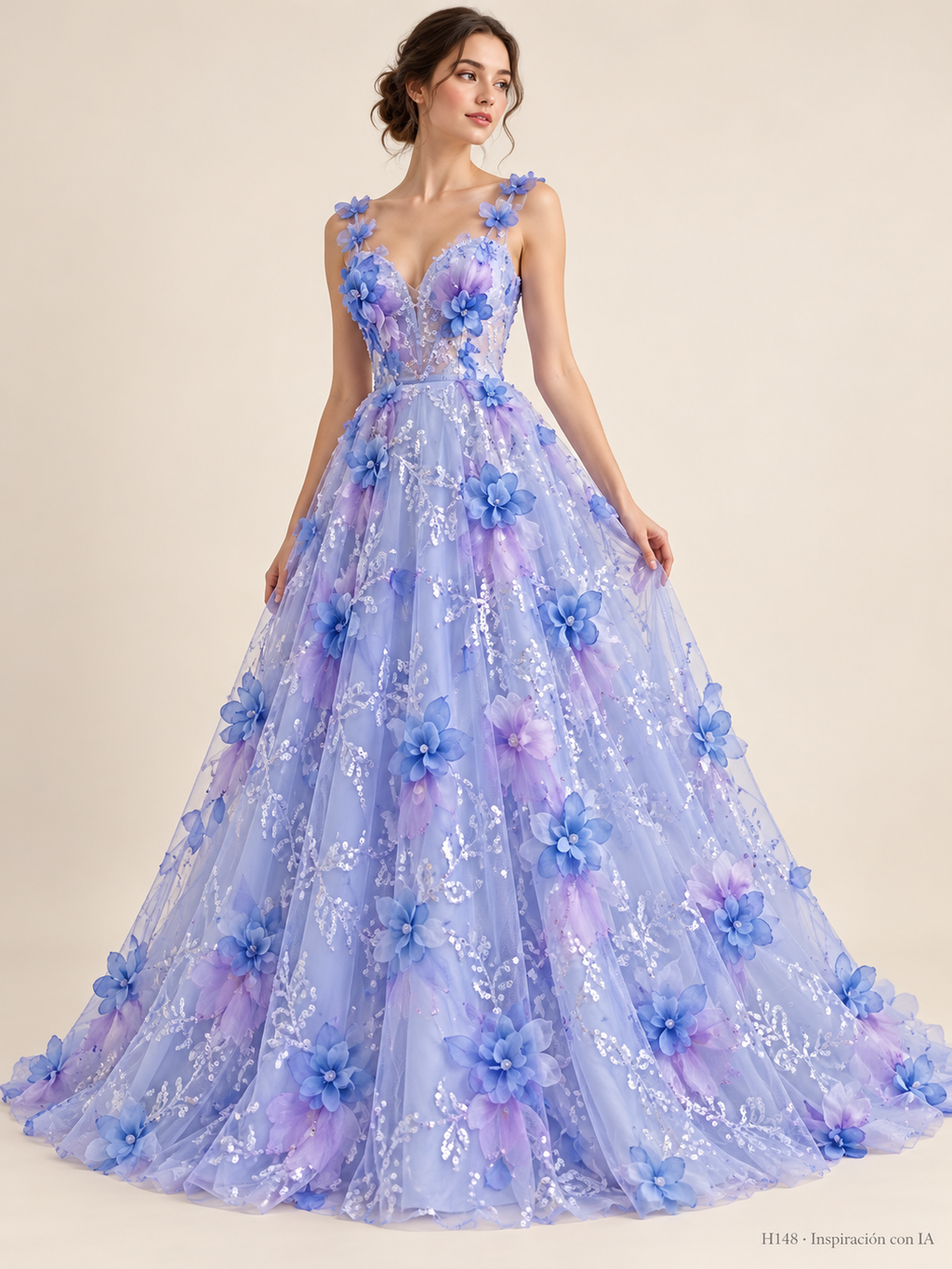 Tul bordado color azul H148 — Palacio Glamour