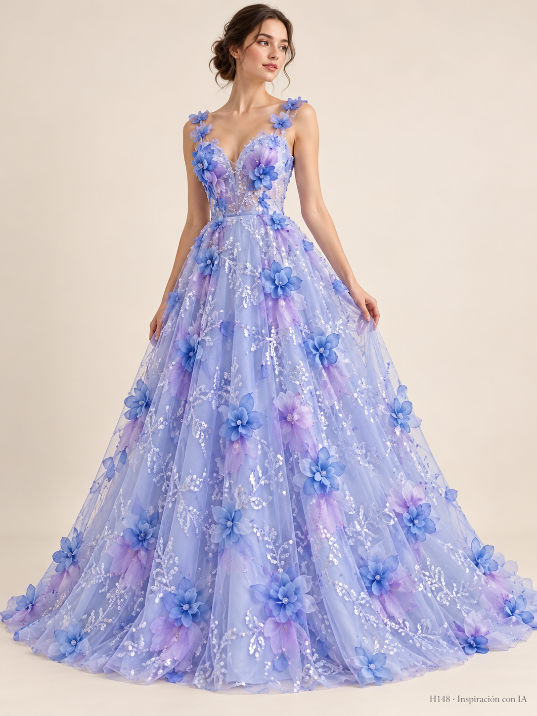 Tul bordado color azul H148 — Palacio Glamour