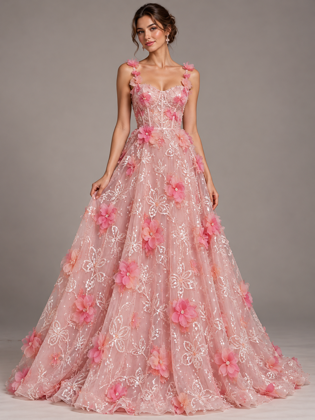 Tul bordado color rosa H148 — Palacio Glamour