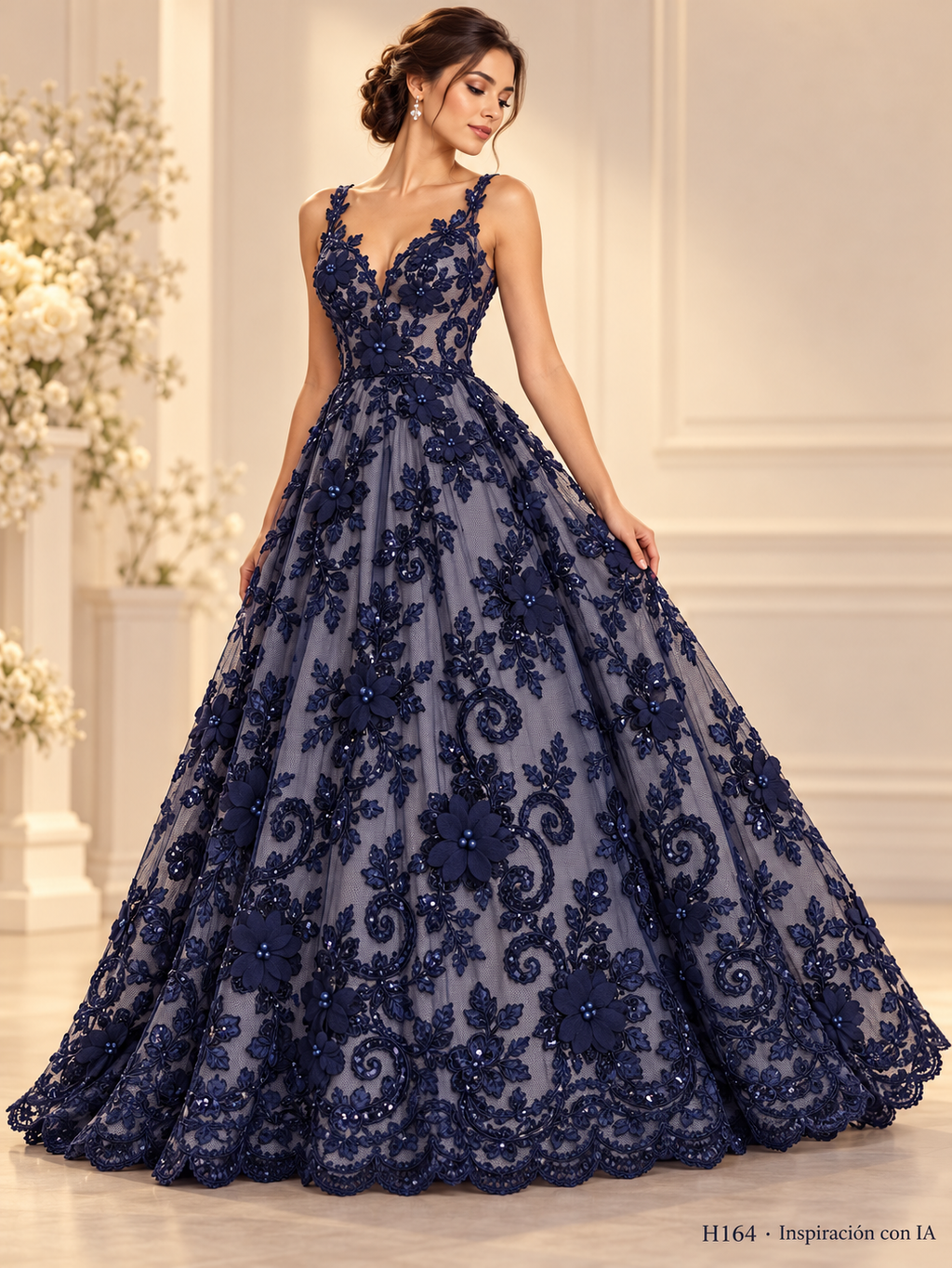 Tul bordado color Azul marino H164 — Palacio Glamour