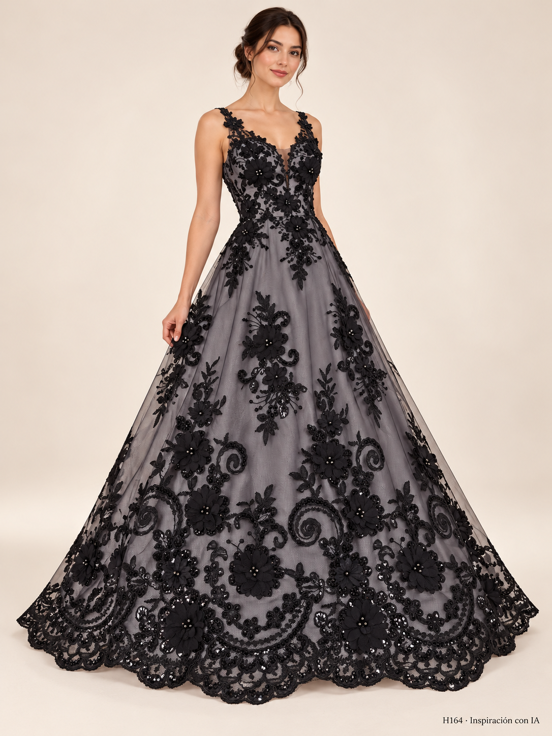 Tul bordado color Azul negro H164 — Palacio Glamour