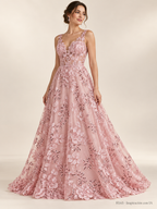Tul bordado color rosa claro H165, para vestidos de noche de boda y de XV años — Palacio Glamour