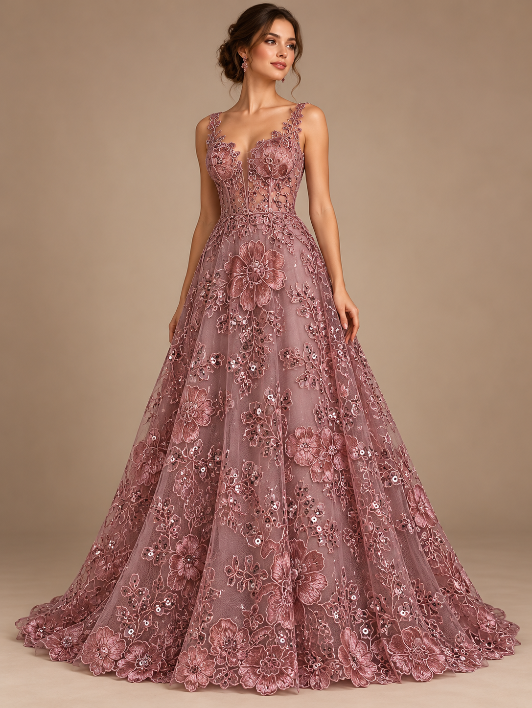 Tul bordado color rosa palo H165 — Palacio Glamour