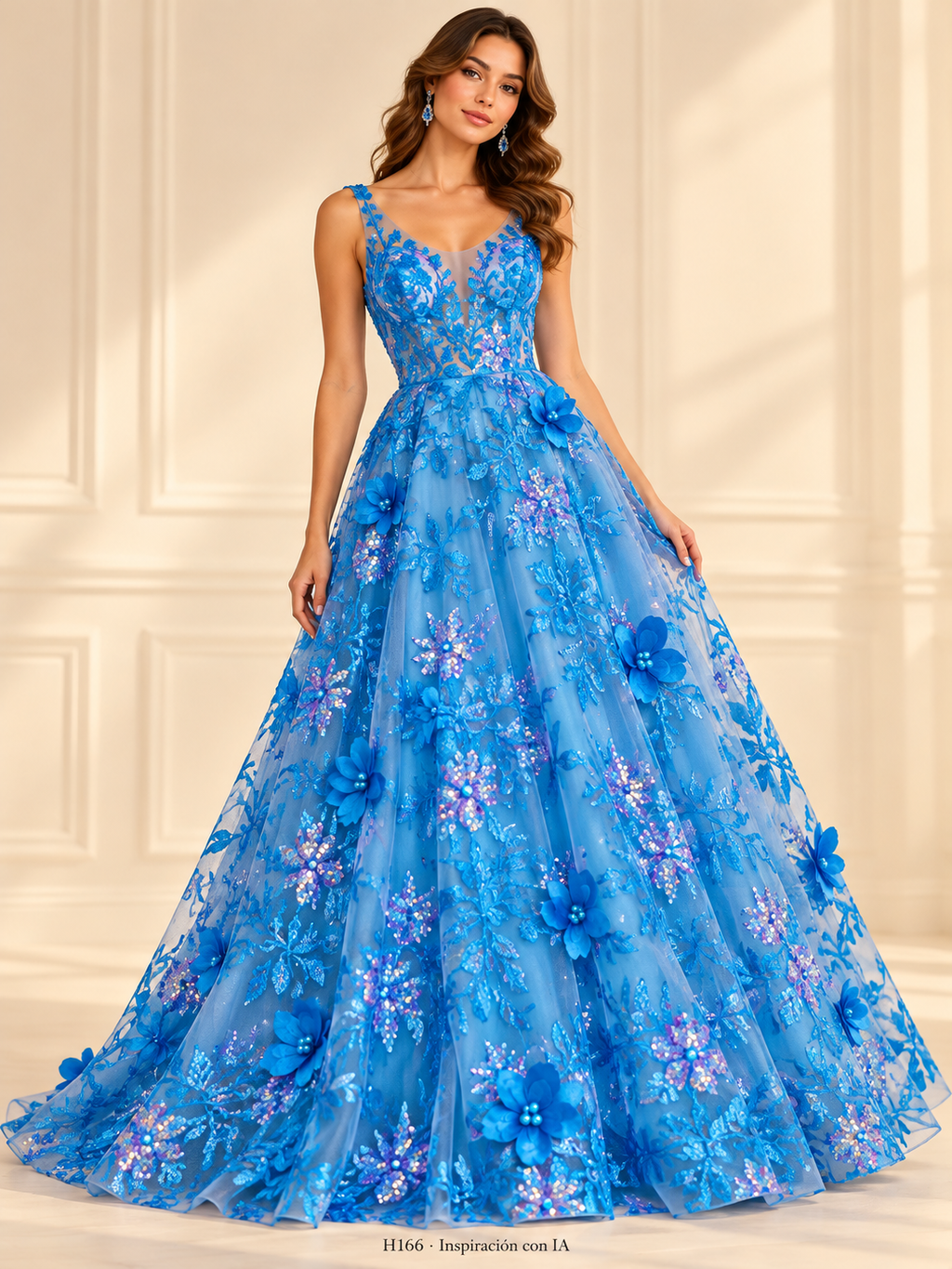 Tul bordado color turquesa H166 — Palacio Glamour