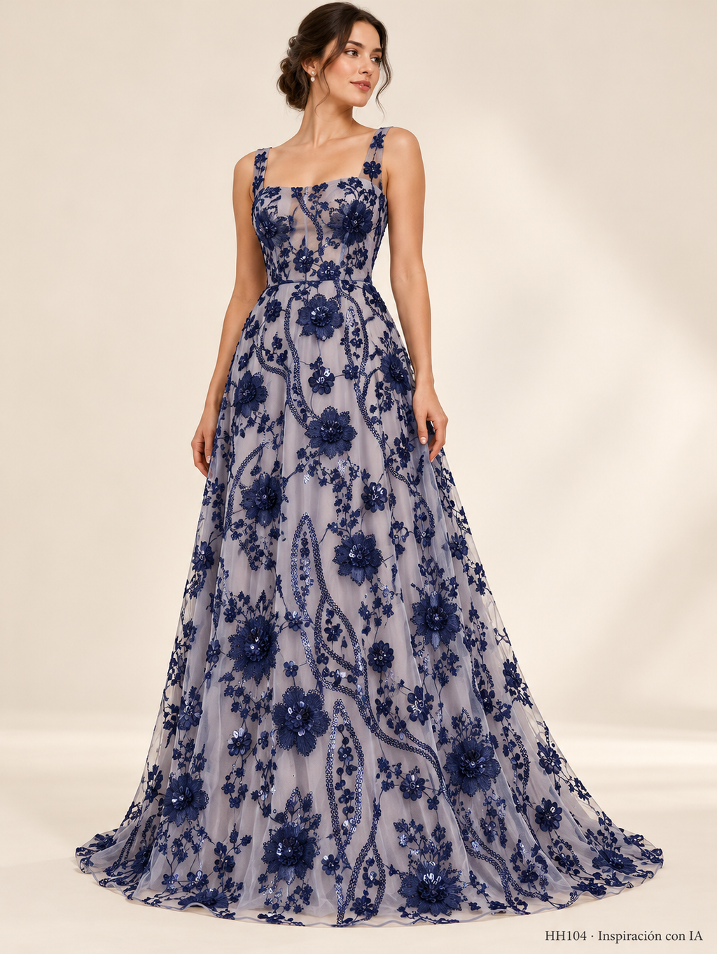 Tul bordado color azul marino HH104 — Palacio Glamour