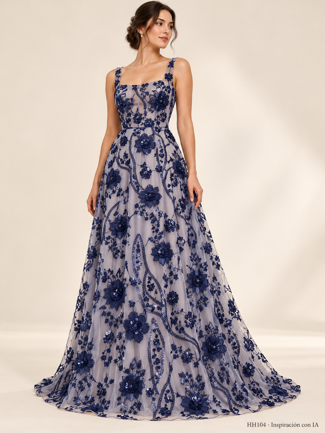 Tul bordado color azul marino HH104 — Palacio Glamour