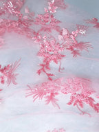 Tul Bordado Con Floral, Lentejuela Y Chaquira Color Rosa Pastel- HH161 — Palacio Glamour