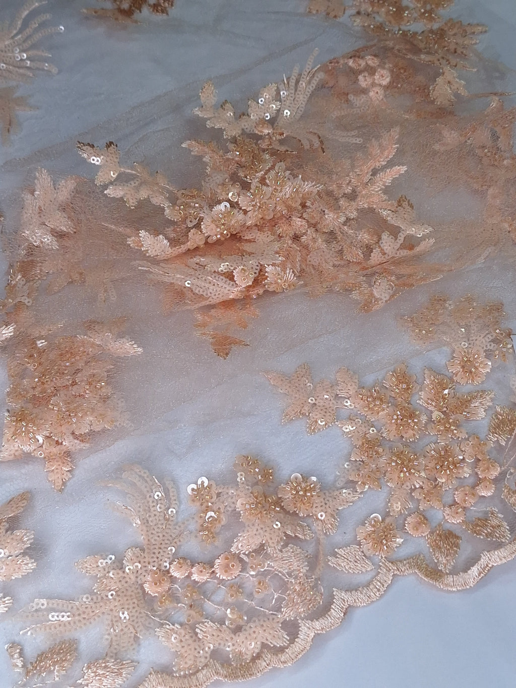 Tul Bordado Con Floral, Lentejuela Y Chaquira Color Blush- HH161 — Palacio Glamour