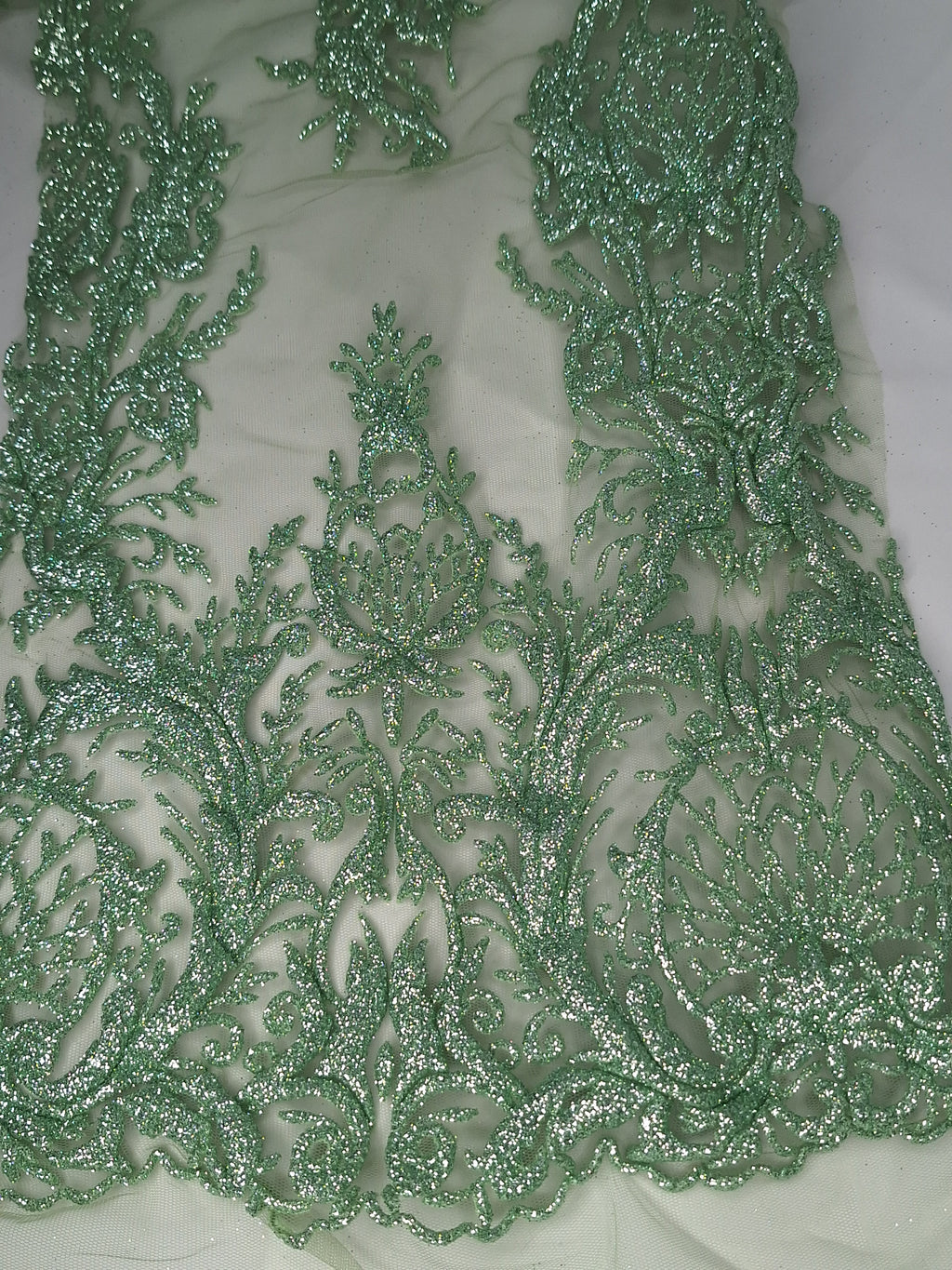 Tul Bordado Con Diseño En Acabado Glitter Color Cemento- HH169 — Palacio Glamour