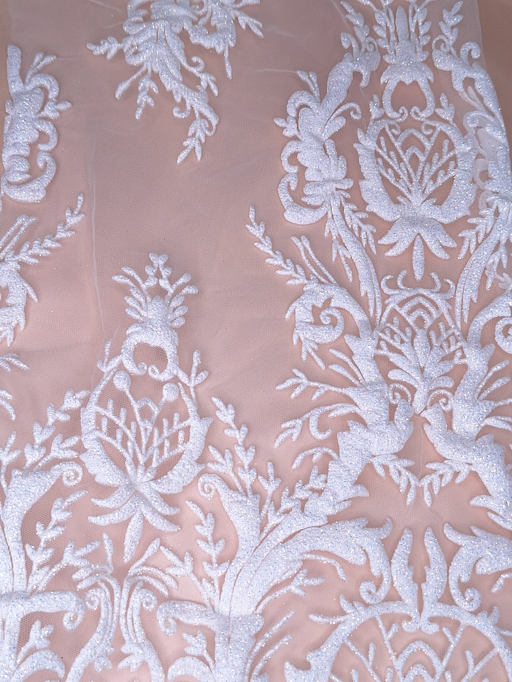 Tul Bordado Con Diseño En Acabado Glitter Color Blanco- HH169 — Palacio Glamour