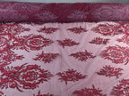 Tul Bordado Con Diseño En Acabado Glitter Color Vino- HH169 — Palacio Glamour