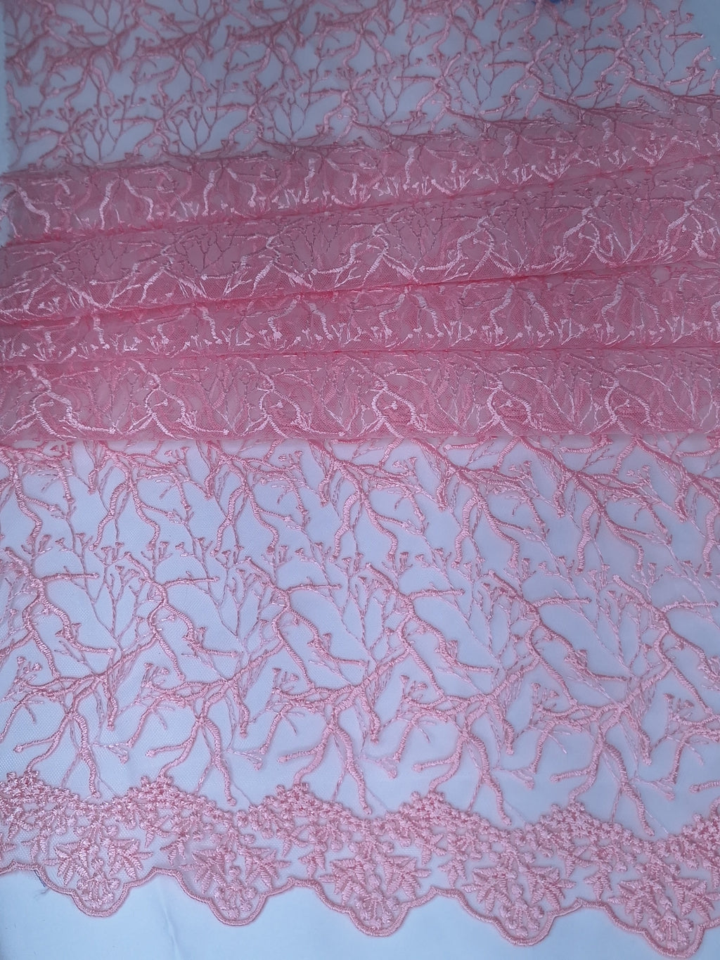 Tul Bordado Diseño Floral Con Ramajes Color Rosa -HH175 — Palacio Glamour