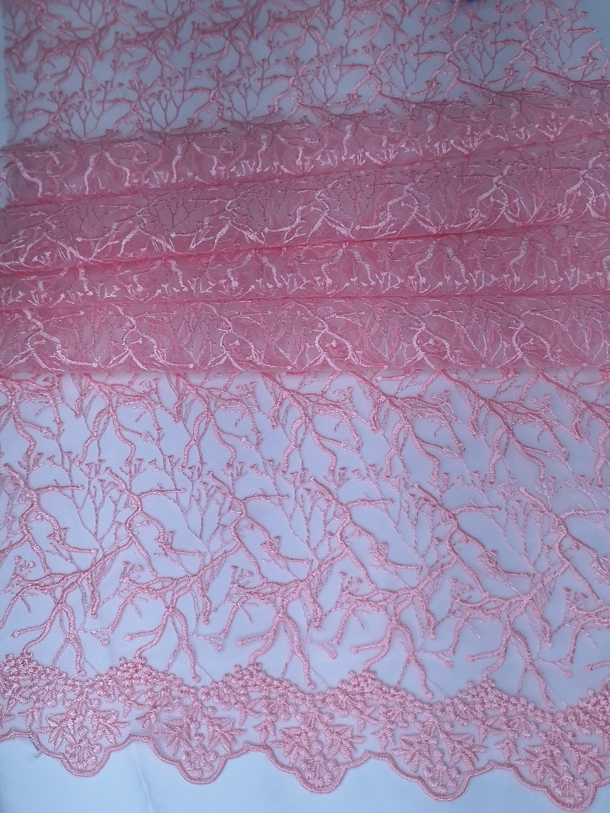 Tul Bordado Diseño Floral Con Ramajes Color Rosa -HH175 — Palacio Glamour