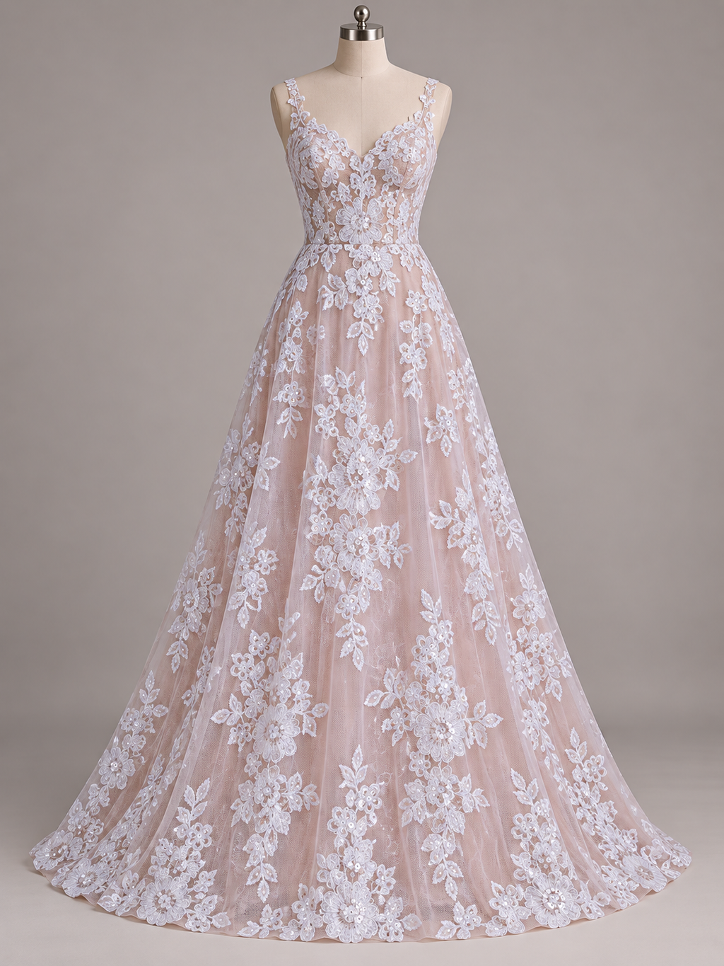 Tul bordado floral color Blanco - HH207 para vestidos de noche, boda y XV años — Palacio Glamour