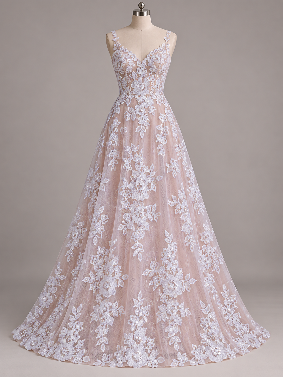 Tul bordado floral color Blanco - HH207 para vestidos de noche, boda y XV años — Palacio Glamour