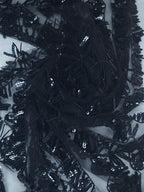 Tul Bordado Con Textura De Flequillos en Lentejuela Color Negro -HH209 — Palacio Glamour