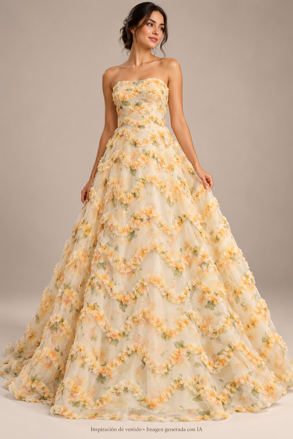 Tul Bordado Floral Con Aplicaciones 3D Color Amarillo -HH215 — Palacio Glamour
