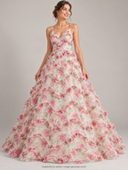 Tul Bordado Floral Con Aplicaciones 3D Color Rosa -HH215 — Palacio Glamour