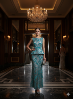 Tul Bordado Con Estampado Floral Aplicaciones de Chaquira Y Lentejuela Color Menta- HH235 — Palacio Glamour