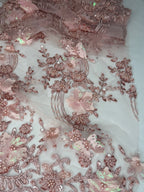 Tul bordado con lentejuela, canutillo y flor y mariposa 3d en tornasol hh237 — Palacio Glamour