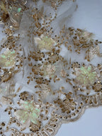 Tul bordado con lentejuela, canutillo y flor y mariposa 3d en tornasol hh237 — Palacio Glamour