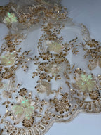 Tul bordado con lentejuela, canutillo y flor y mariposa 3d en tornasol hh237 — Palacio Glamour