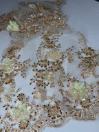 Tul bordado con lentejuela, canutillo y flor y mariposa 3d en tornasol hh237 — Palacio Glamour