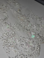 Tul bordado con lentejuela, canutillo y flor y mariposa 3d en tornasol hh237 — Palacio Glamour