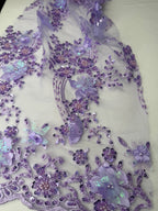 Tul bordado con lentejuela, canutillo y flor y mariposa 3d en tornasol hh237 — Palacio Glamour
