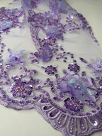 Tul bordado con lentejuela, canutillo y flor y mariposa 3d en tornasol hh237 — Palacio Glamour