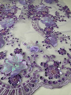 Tul bordado con lentejuela, canutillo y flor y mariposa 3d en tornasol hh237 — Palacio Glamour