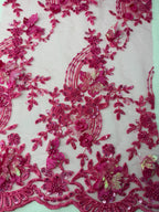 Tul bordado con lentejuela, canutillo y flor y mariposa 3d en tornasol hh237 — Palacio Glamour