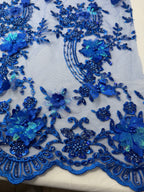 Tul bordado con lentejuela, canutillo y flor y mariposa 3d en tornasol hh237 — Palacio Glamour