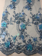Tul bordado con lentejuela, canutillo y flor y mariposa 3d en tornasol hh237 — Palacio Glamour