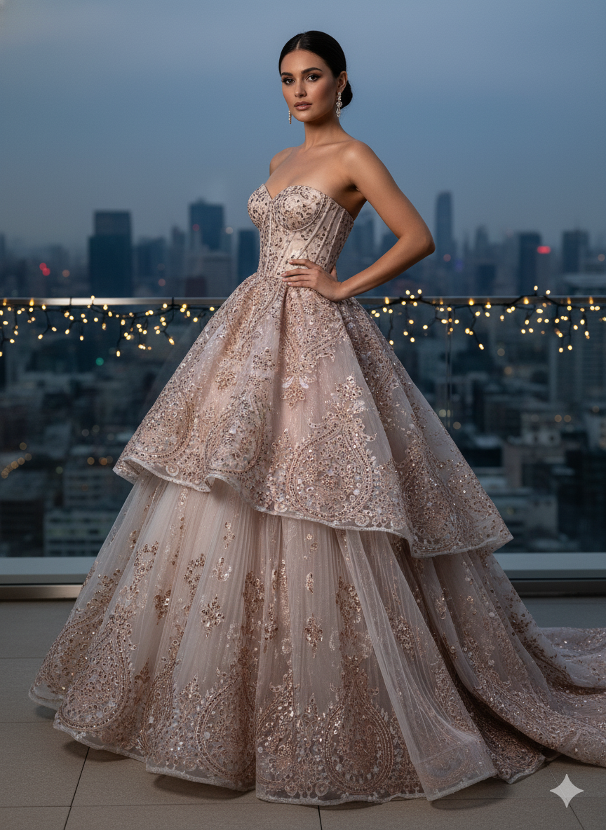 Tul bordado color oro H129 — Palacio Glamour