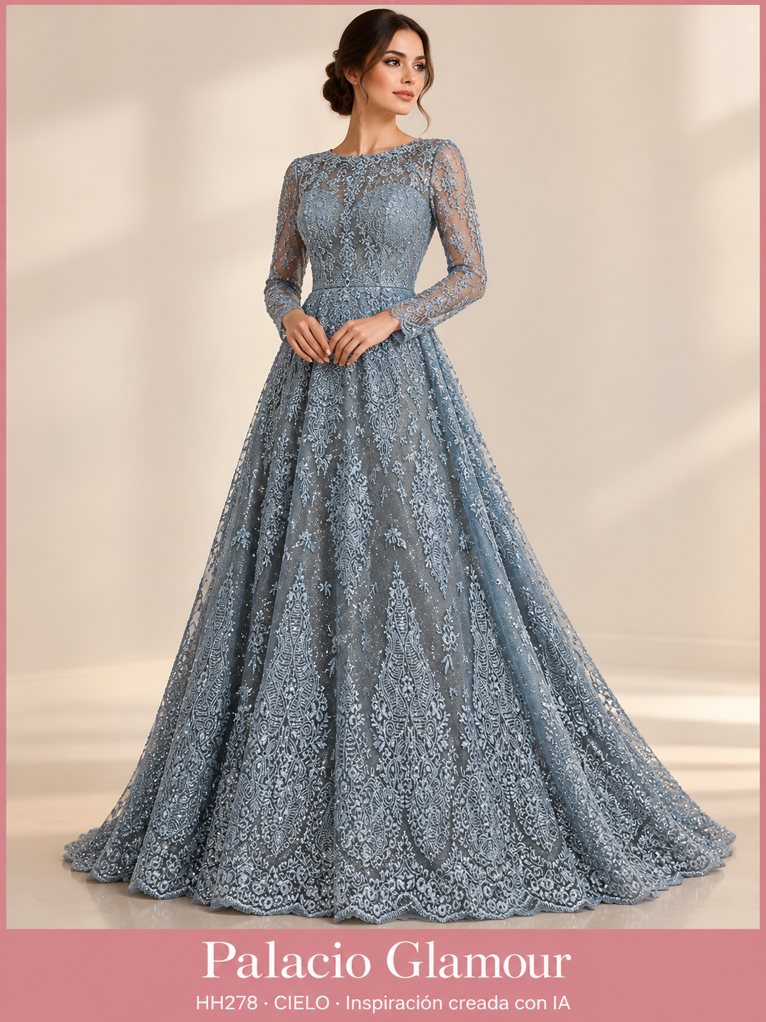 Tul Bordado HH278 por metro · CIELO · Vestido de inspiración creado con IA a partir de la tela