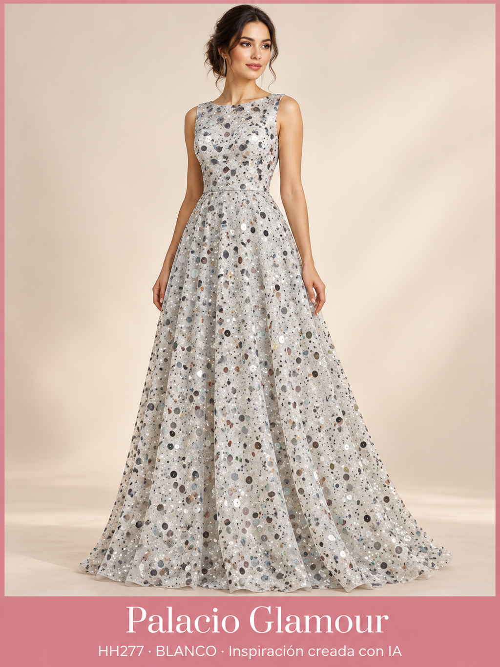 Tul Bordado HH277 por metro · BLANCO · Vestido de inspiración creado con IA a partir de la tela