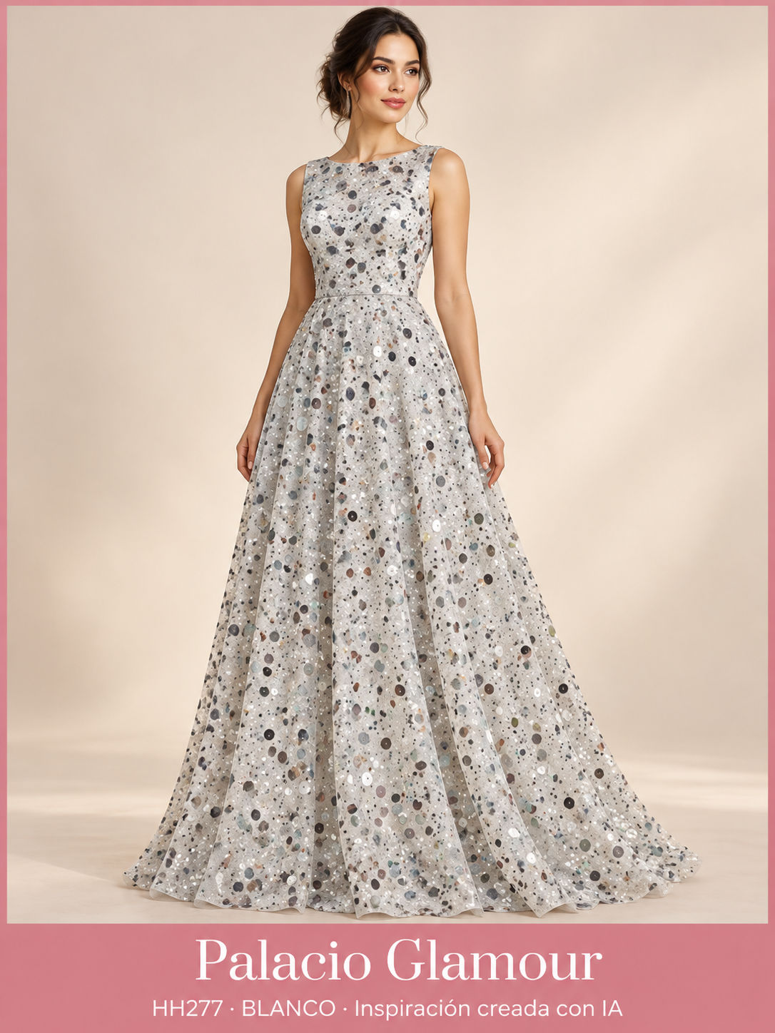 Tul Bordado HH277 por metro · BLANCO · Vestido de inspiración creado con IA a partir de la tela