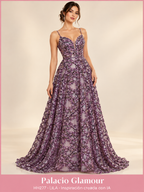 Tul Bordado HH277 por metro LILA · Vestido de inspiración creado con IA
