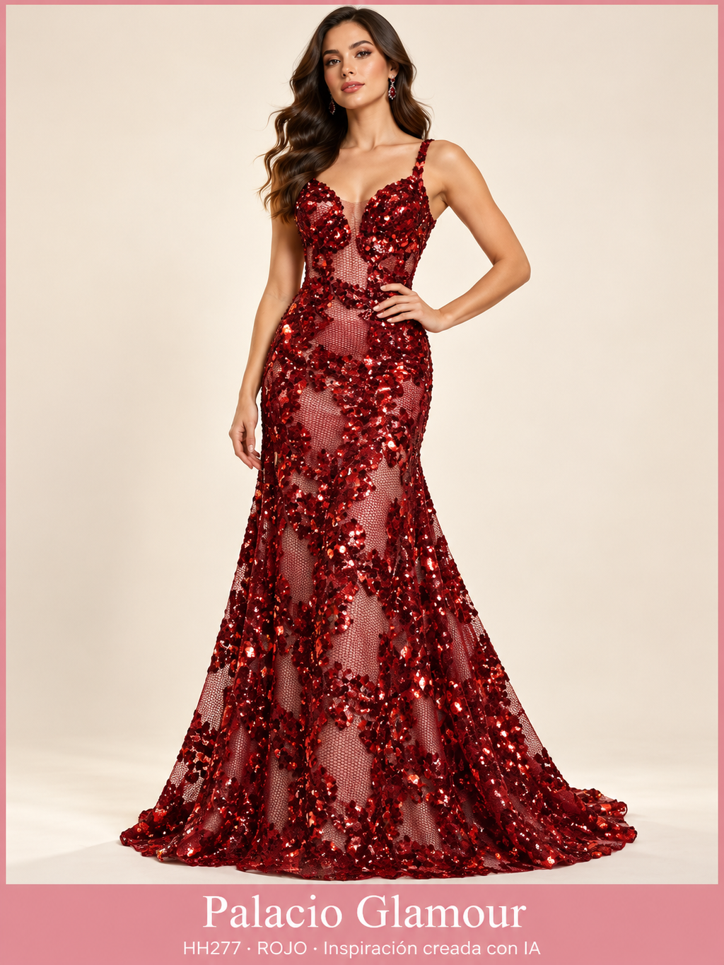 Tul Bordado HH277 por metro ROJO · Vestido de inspiración creado con IA