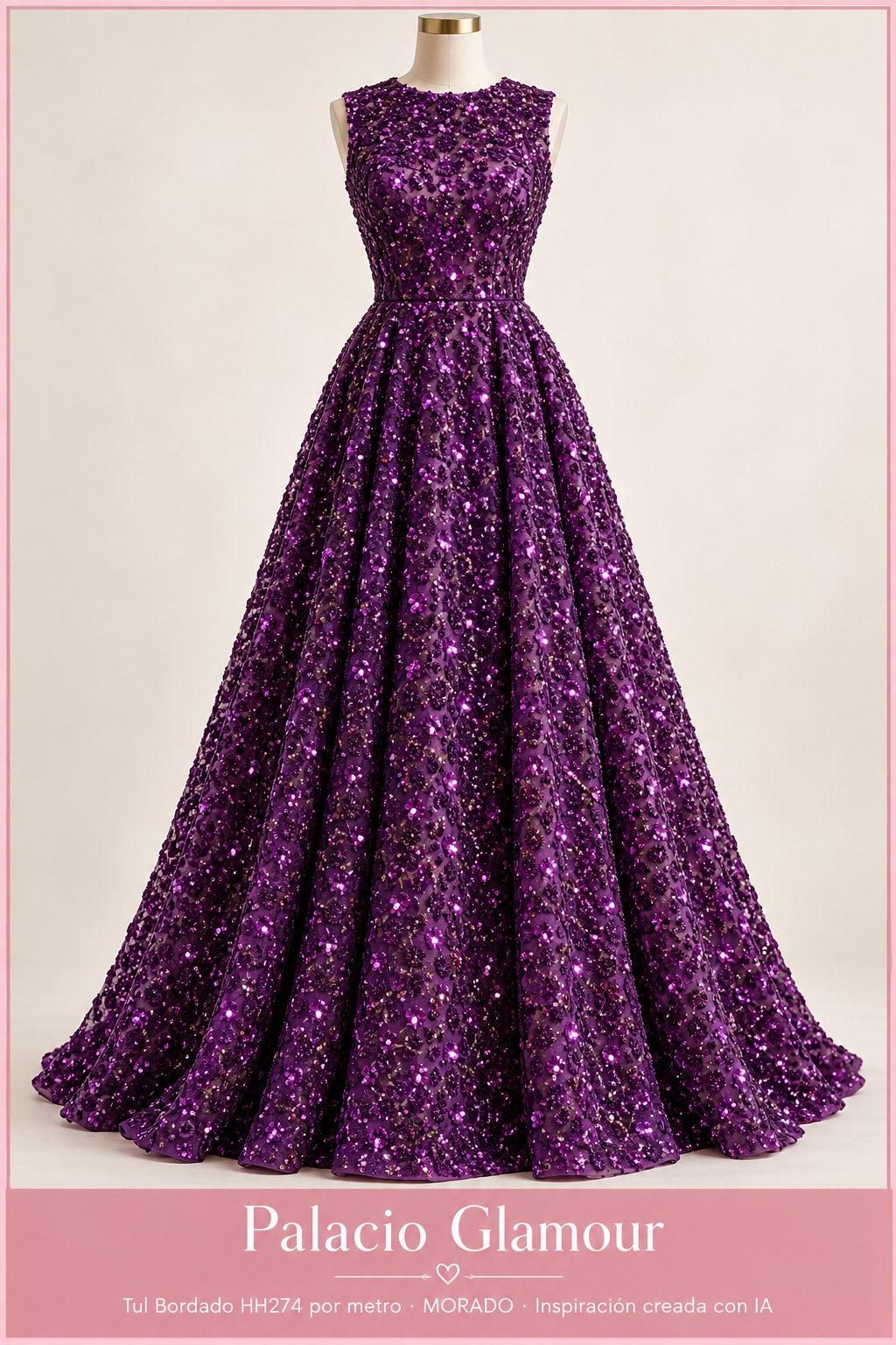 Tul Bordado HH274 por metro MORADO · Vestido de inspiración creado con IA