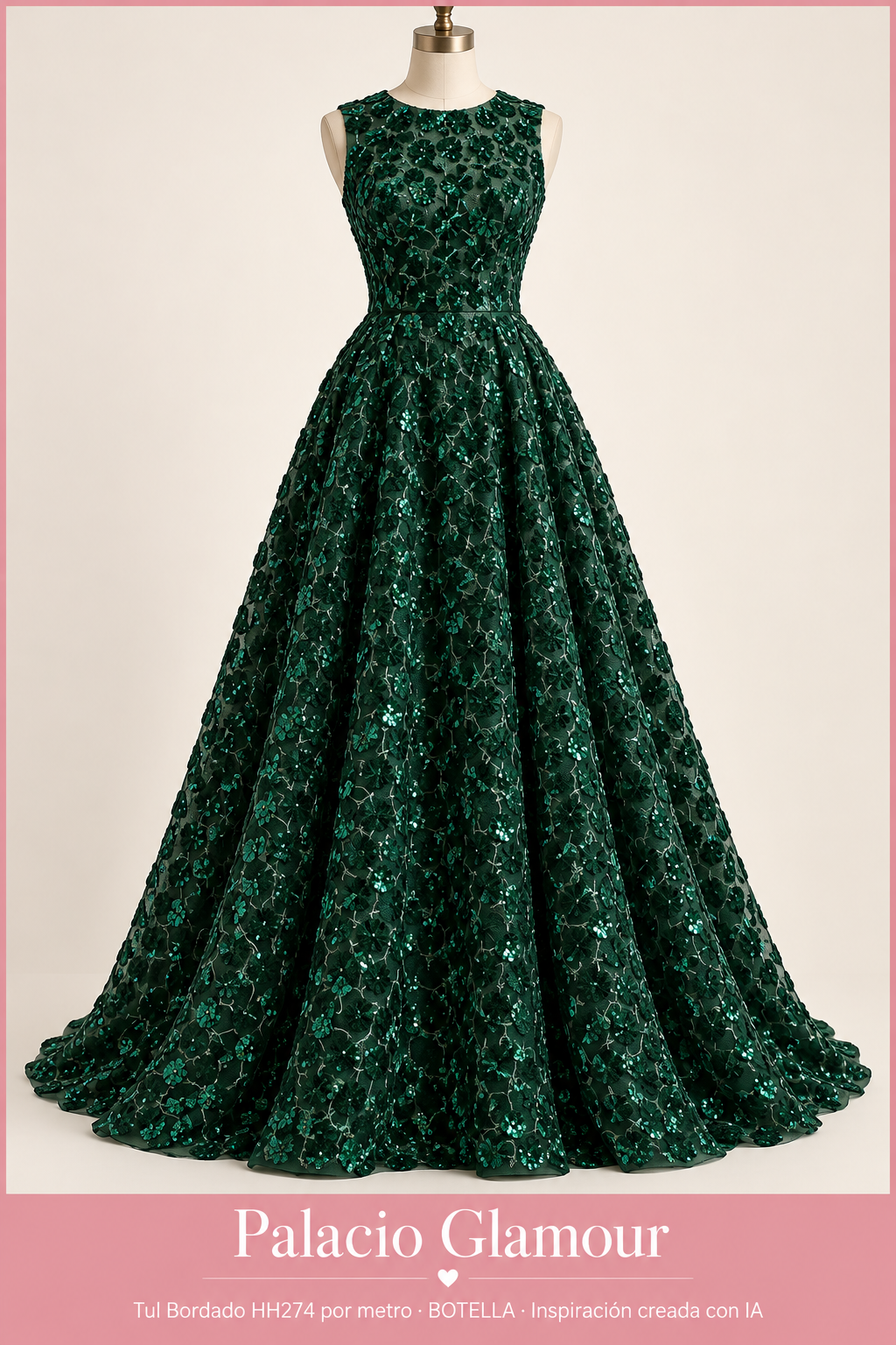 Tul Bordado HH274 por metro BOTELLA · Vestido de inspiración creado con IA