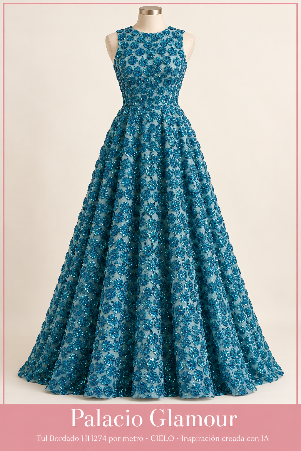 Tul Bordado HH274 por metro CIELO · Vestido de inspiración creado con IA