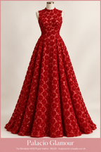 Tul Bordado HH274 por metro ROJO · Vestido de inspiración creado con IA