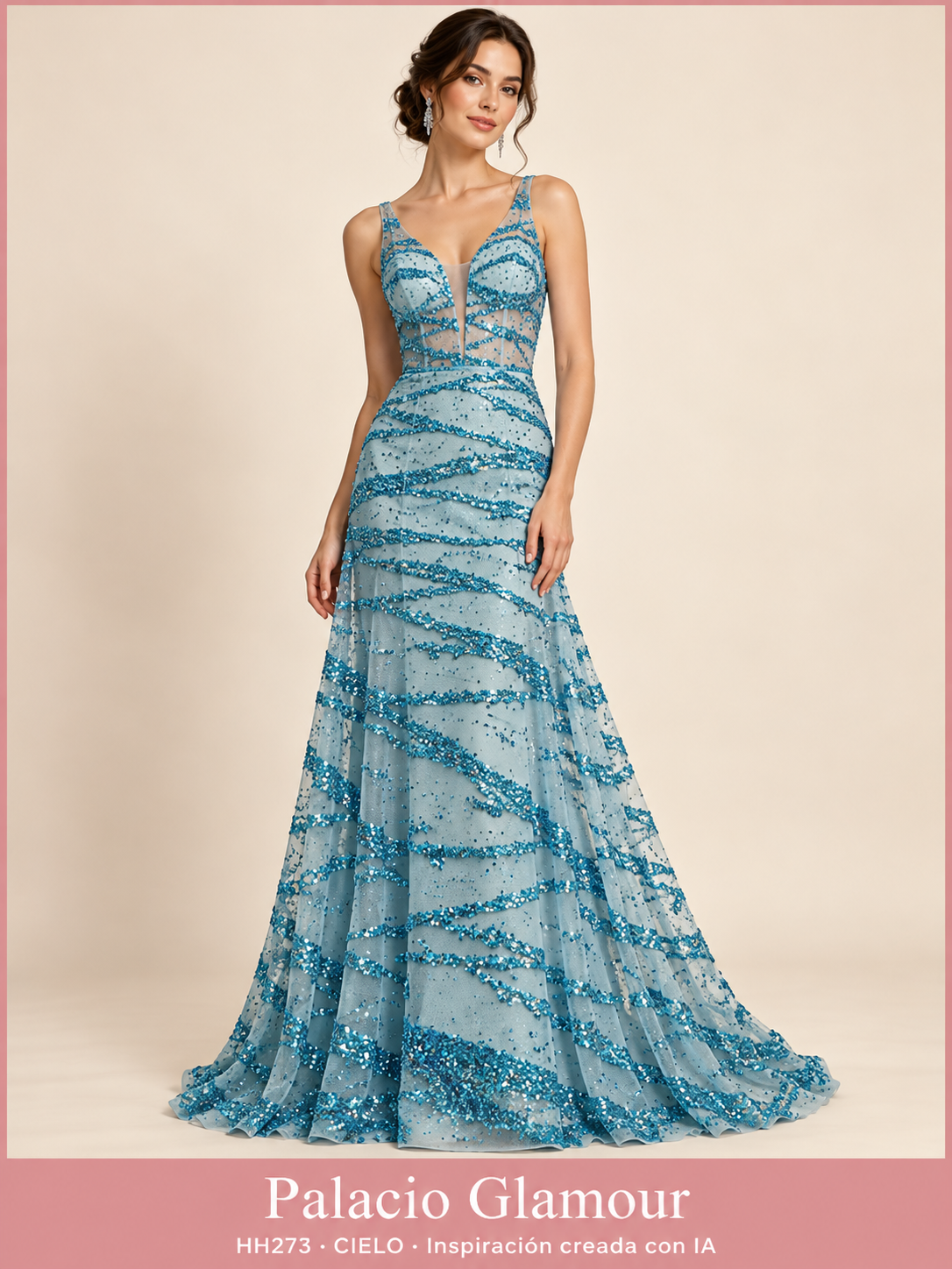 Tul Bordado HH273 por metro CIELO · Vestido de inspiración creado con IA