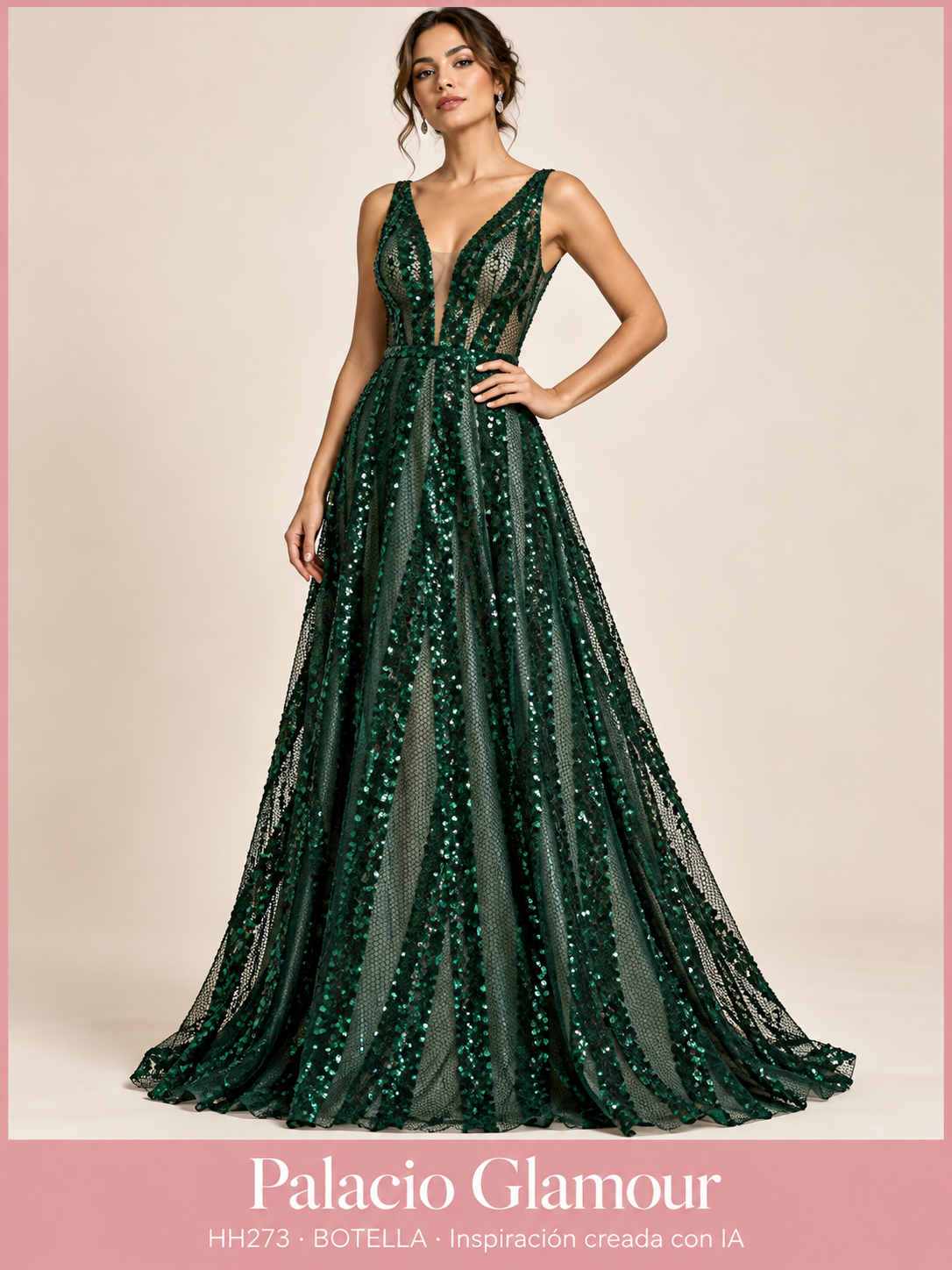 Tul Bordado HH273 por metro BOTELLA · Vestido de inspiración creado con IA