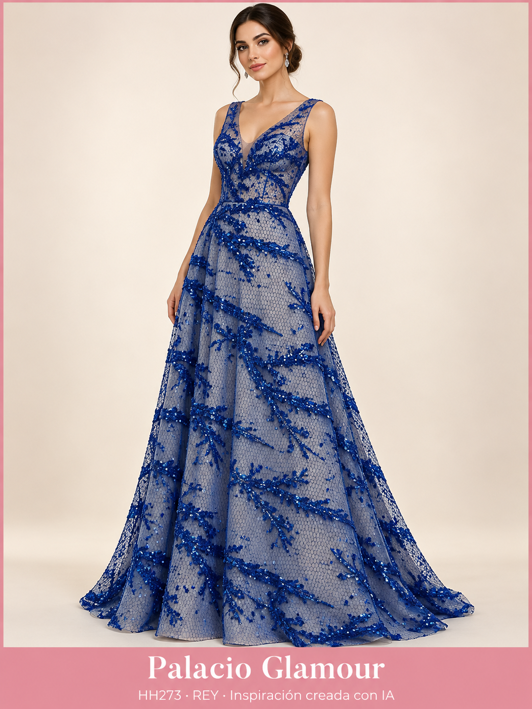 Tul Bordado HH273 por metro REY · Vestido de inspiración creado con IA